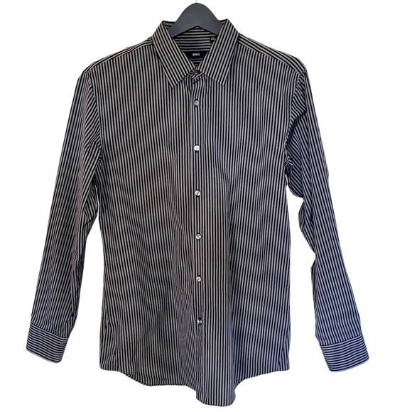 Hugo Boss Other - Hugo Boss Men’s Slim Fit Button Up Dress Shirt size 16.5 34/35 Black Striped​